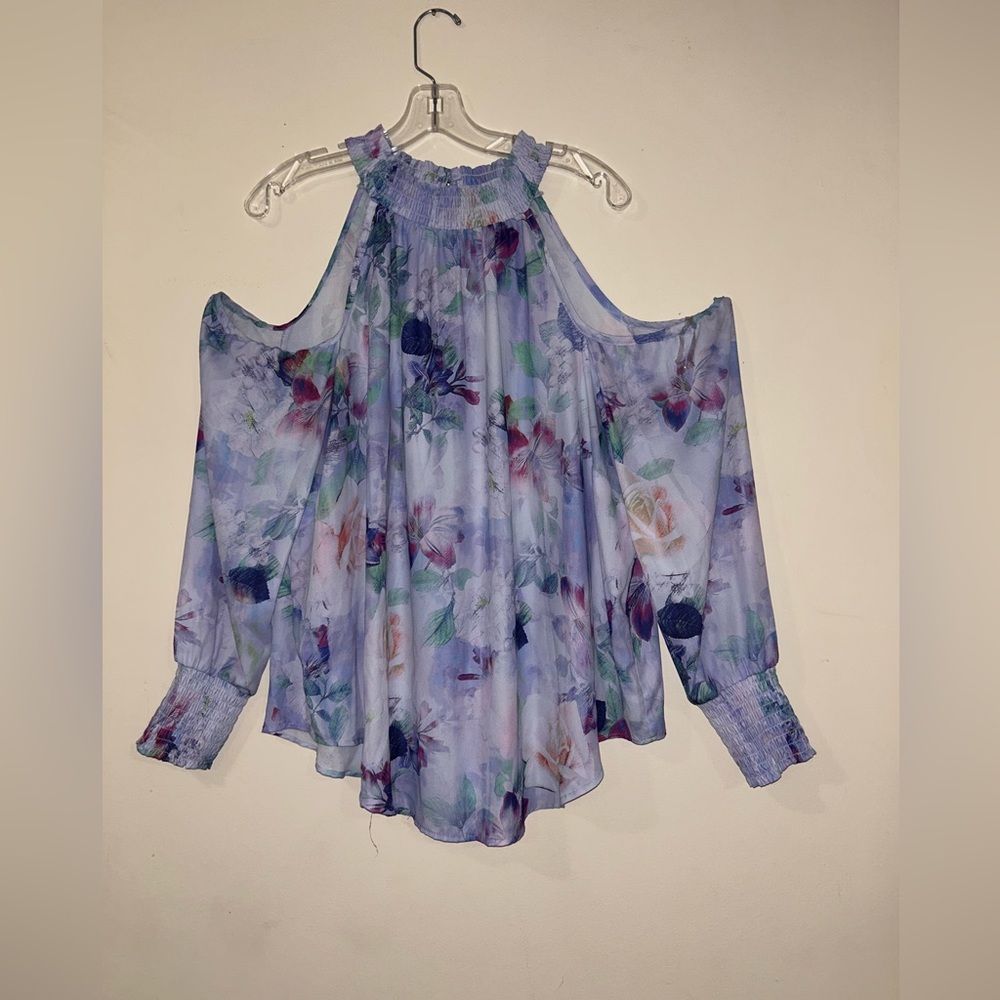 Georgette Smocked Neck Cold Shoulder Blouse - Picture 4 of 4